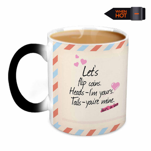 Postcard Design "Let's flip coins…." Magic Ceramic Mug, 350ml.