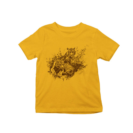 Classic Tiger Mustard Yellow Round Neck Kids Tshirt Basics