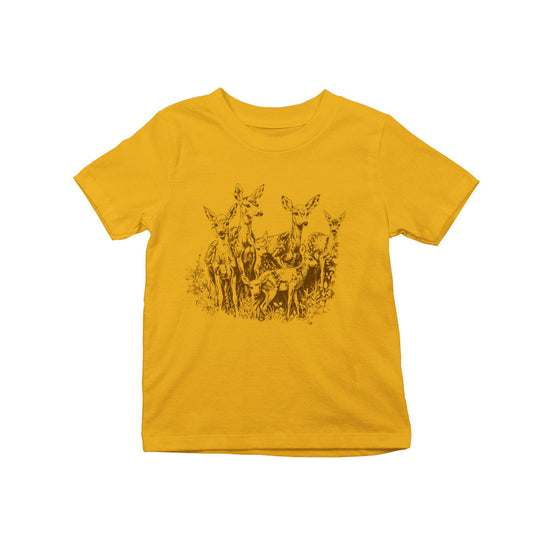 Classic Deer Mustard Yellow Round Neck Kids Tshirt Basics