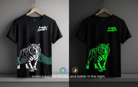 Wild Heart Tiger Black Round Neck Glow Tshirt