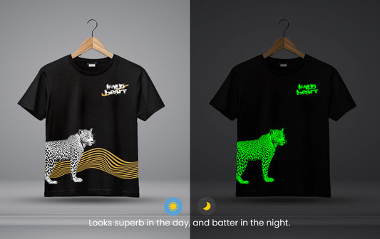 Wild Heart Leopard Black Round Neck Kids Glow Tshirt