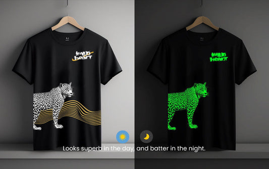 Wild Heart Leopard Black Round Neck Glow Tshirt