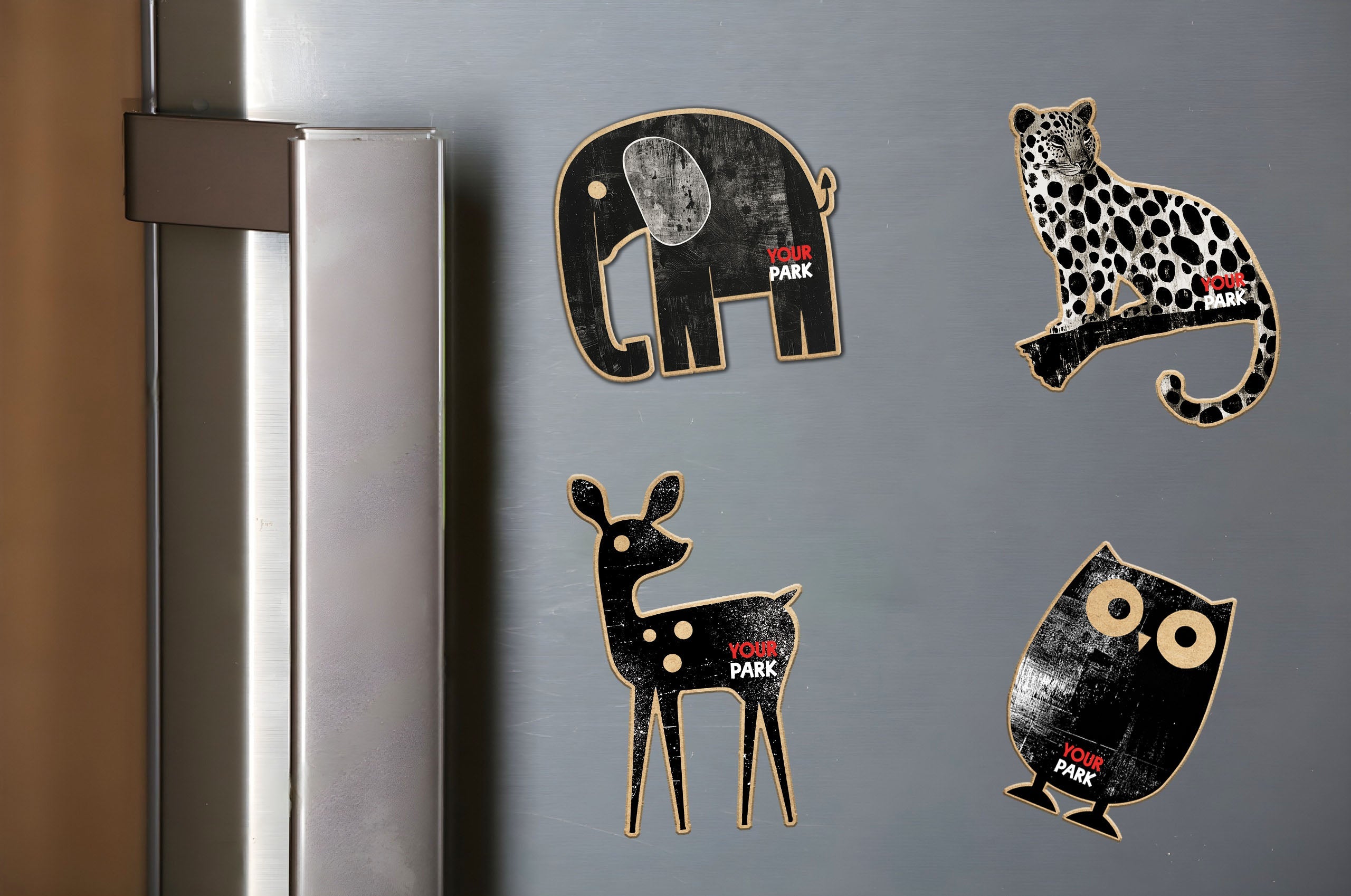 Iconostyle Elephant Owl Deer Leopard Wooden Fridge Magnets (Set of 4)