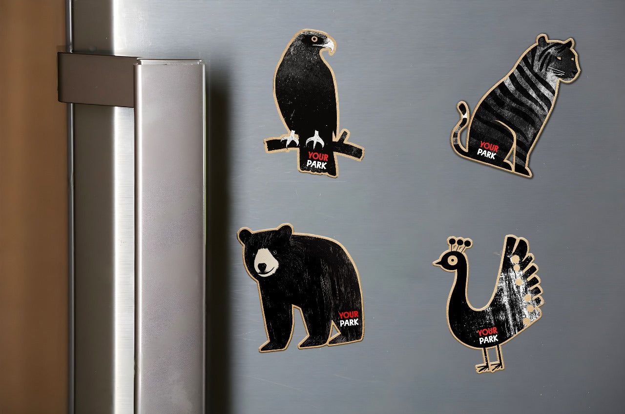 Iconostyle Peacock Tiger Bear Eagle Wooden Fridge Magnets (Set of 4)