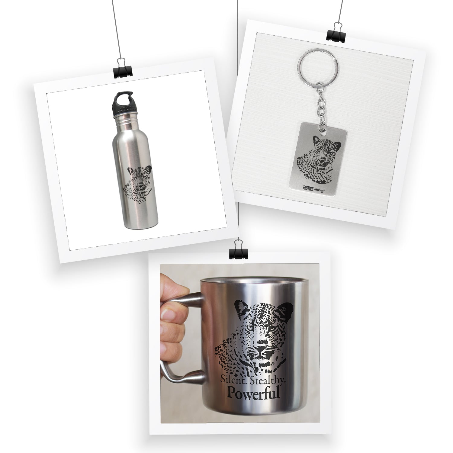 Silent, Stealthy and Powerful Leopard - A Perfect Mug Bottle Everyday Drinkware Combo with Keychain (1 Mug, 1 Bottle, 1 Keychain)