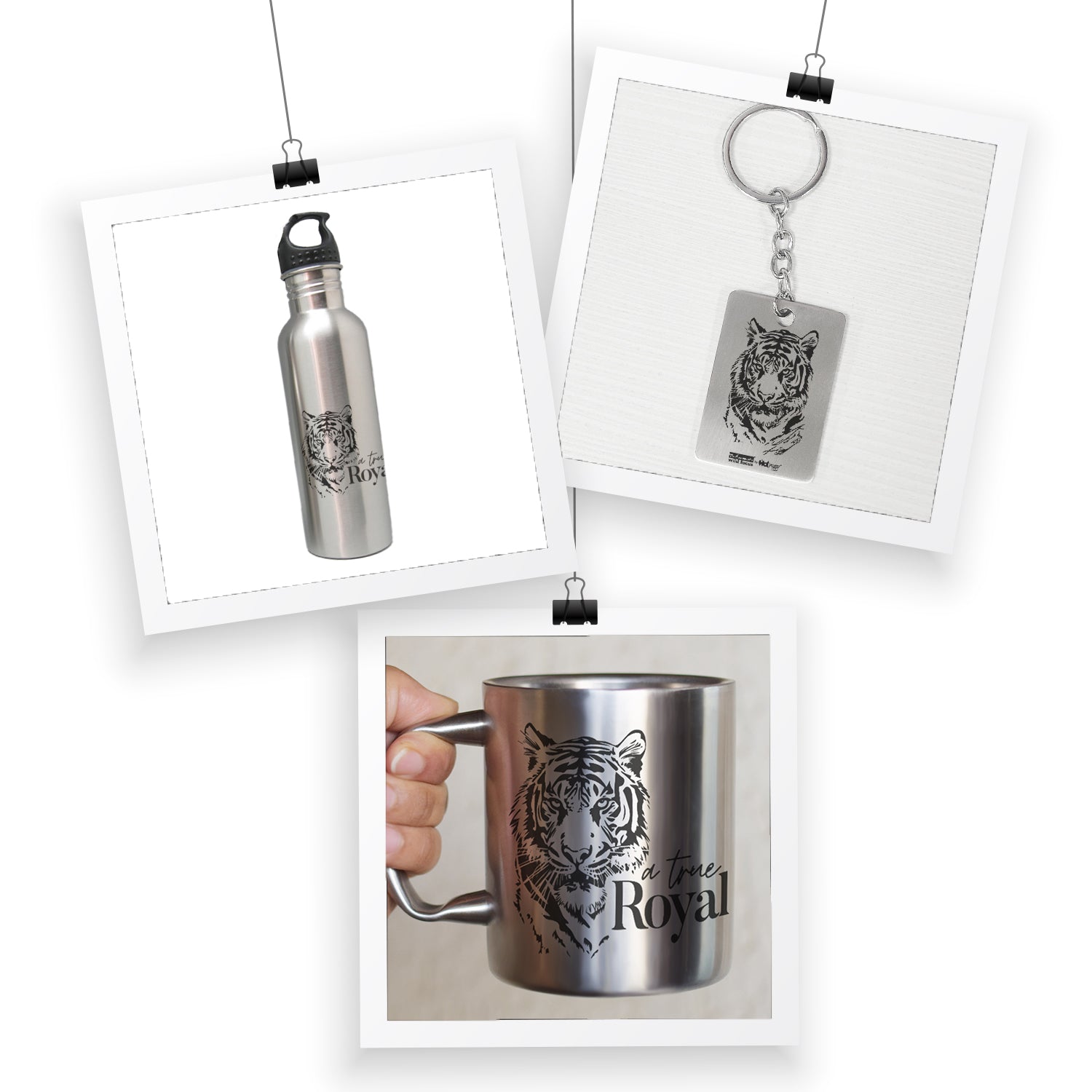 A Royal King Tiger - A Perfect Mug Bottle Everyday Drinkware Combo with Keychain (1 Mug, 1 Bottle, 1 Keychain)