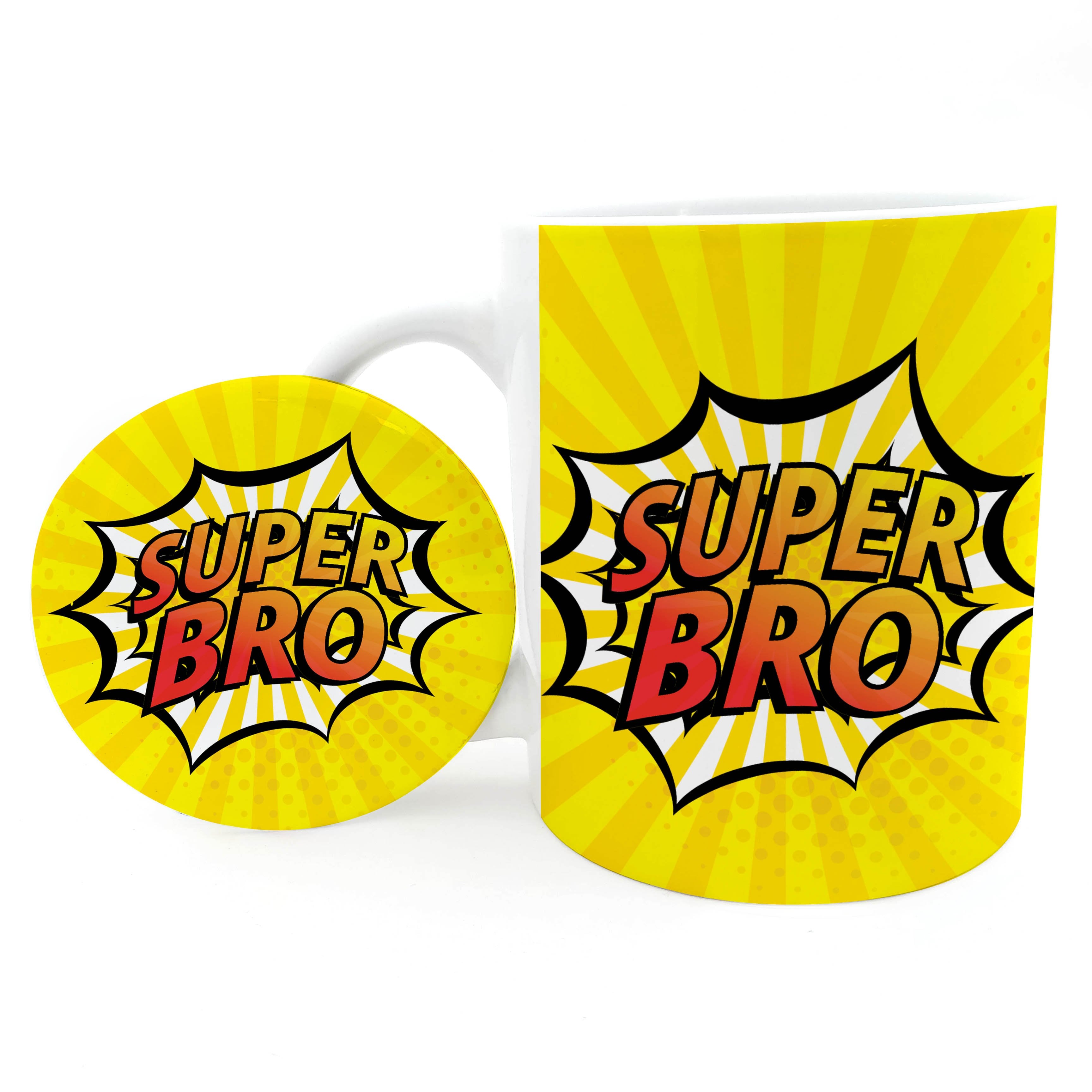 Super Bro - Comic Style Ceramic Mug & Badge