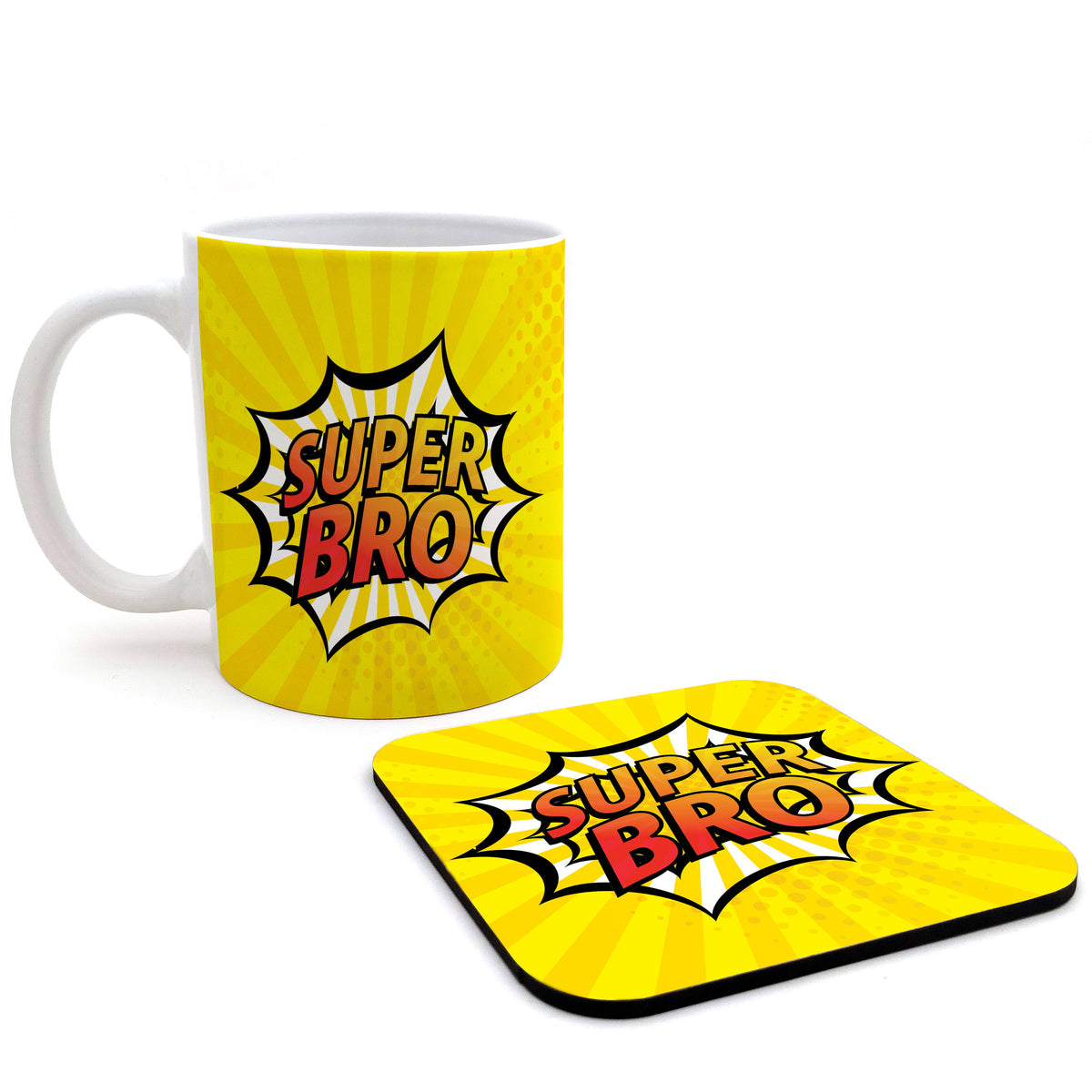 Super Bro - Comic Style Ceramic Mug & Coasters