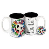 The World Unites at Soccer Large Ceramic Mug with Free Badge 450 ml, Ideal For FIFA World Cup