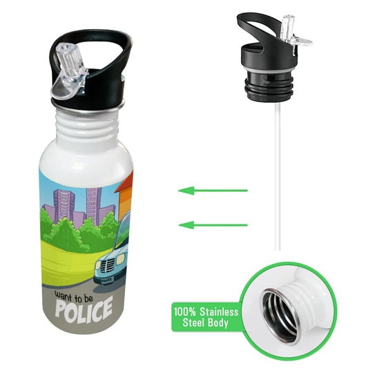 Want to be Police Stainless Steel Sipper Cap Water Bottle, 600ml