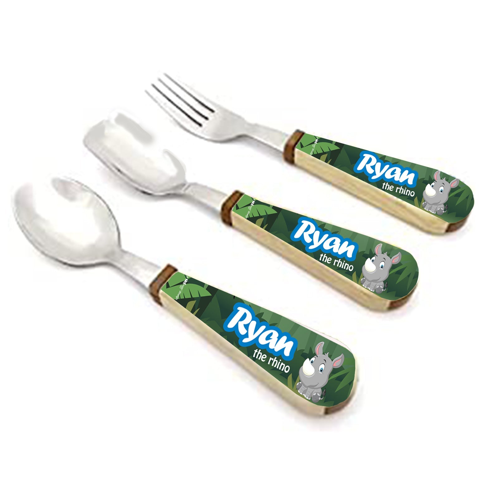 Cutlery Set - Ryan the Rhino (Spoon + Ice Cream Spoon + Fork) Set Of 3